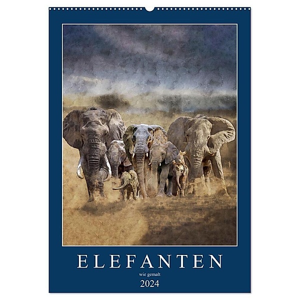 Elefanten - wie gemalt (Wandkalender 2024 DIN A2 hoch), CALVENDO Monatskalender, Doris Jachalke