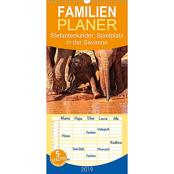 Elefantenkinder: Spielplatz in der Savanne - Familienplaner hoch (Wandkalender 2019 , 21 cm x 45 cm, hoch), Susan Michel