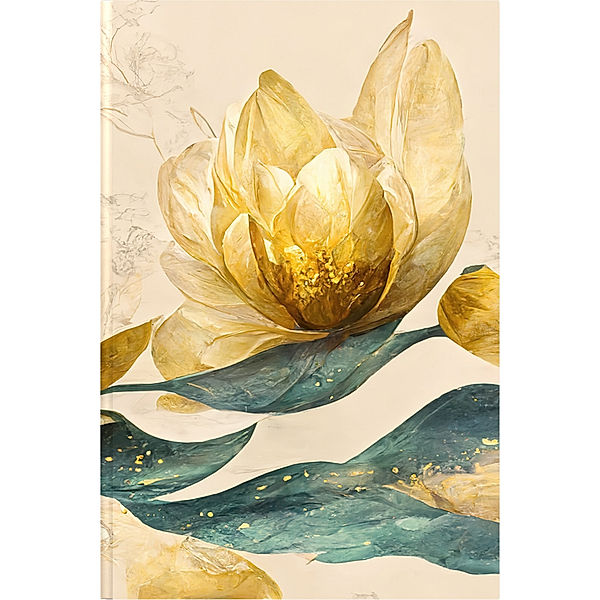 Eleganz der Natur - Premium Hardcover-Notizbuch A5 Soft Touch liniert, verzaubert durch goldenen Blütencharme