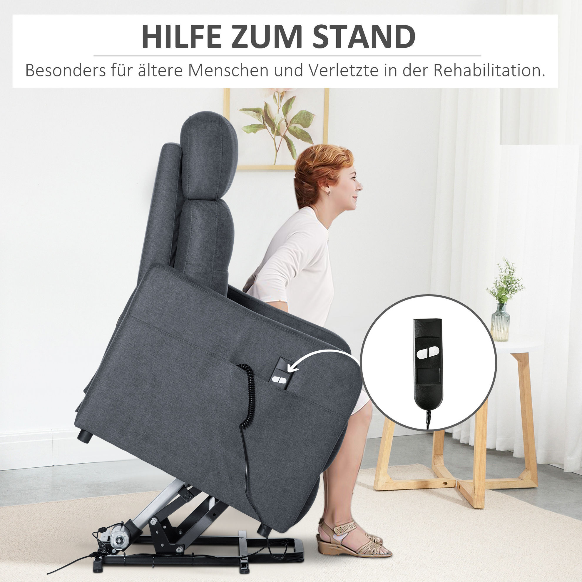 Elektrischer Sessel mit Aufstehfunktion und kabelgebundener Fernbedienung  grau Farbe: grau | Weltbild.de