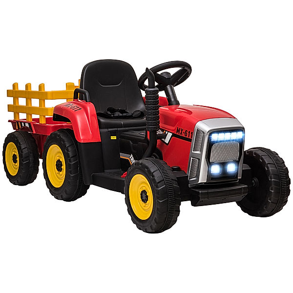 Homcom Elektro Kindertraktor mit Anhänger und Licht rot (Farbe: rot)