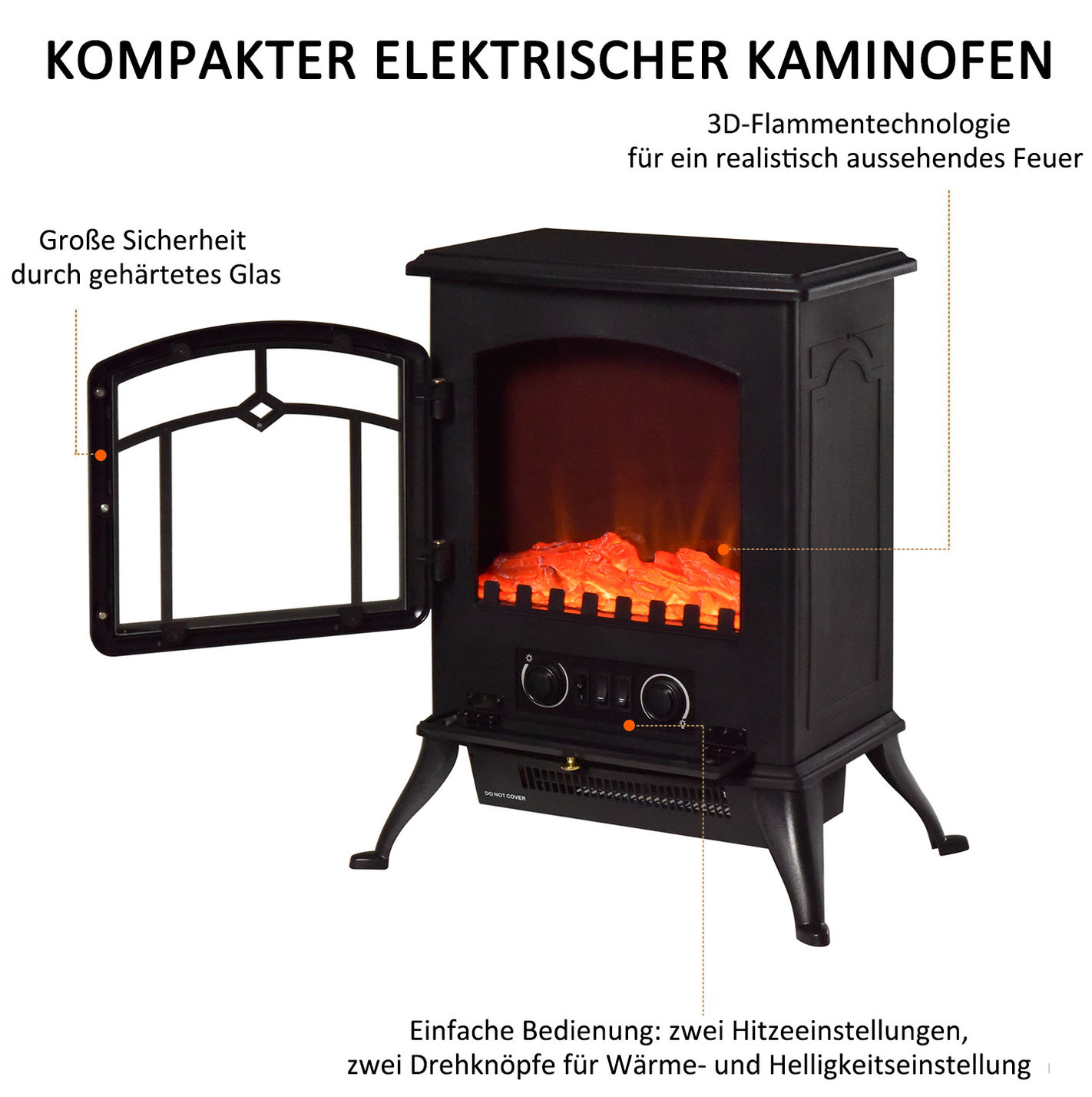 Elektrokamin mit Flammeneffekt und Heizfunktion Farbe: schwarz | Weltbild.de