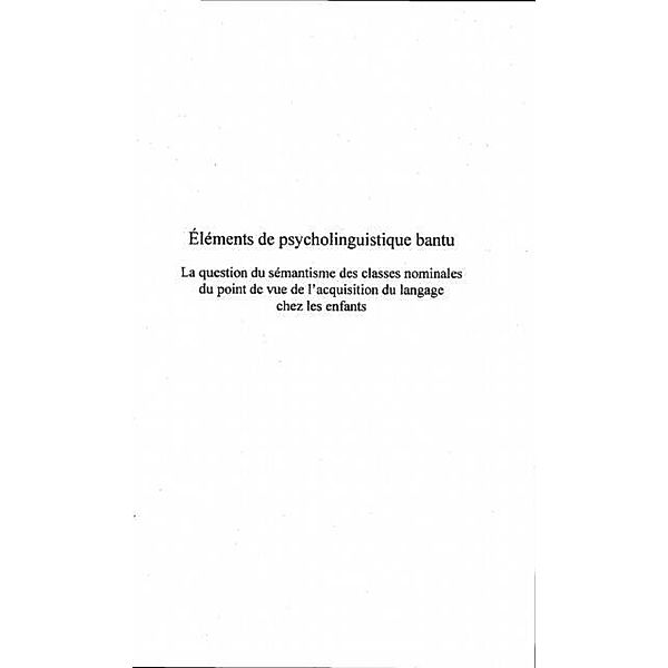 Elements de psycholinguistiquedes langues bantu / Hors-collection, Idiata Daniel Franck
