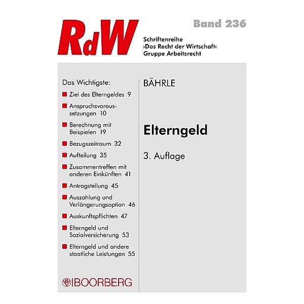 Elterngeld / Recht der Wirtschaft Bd.236, Ralph Jürgen Bährle