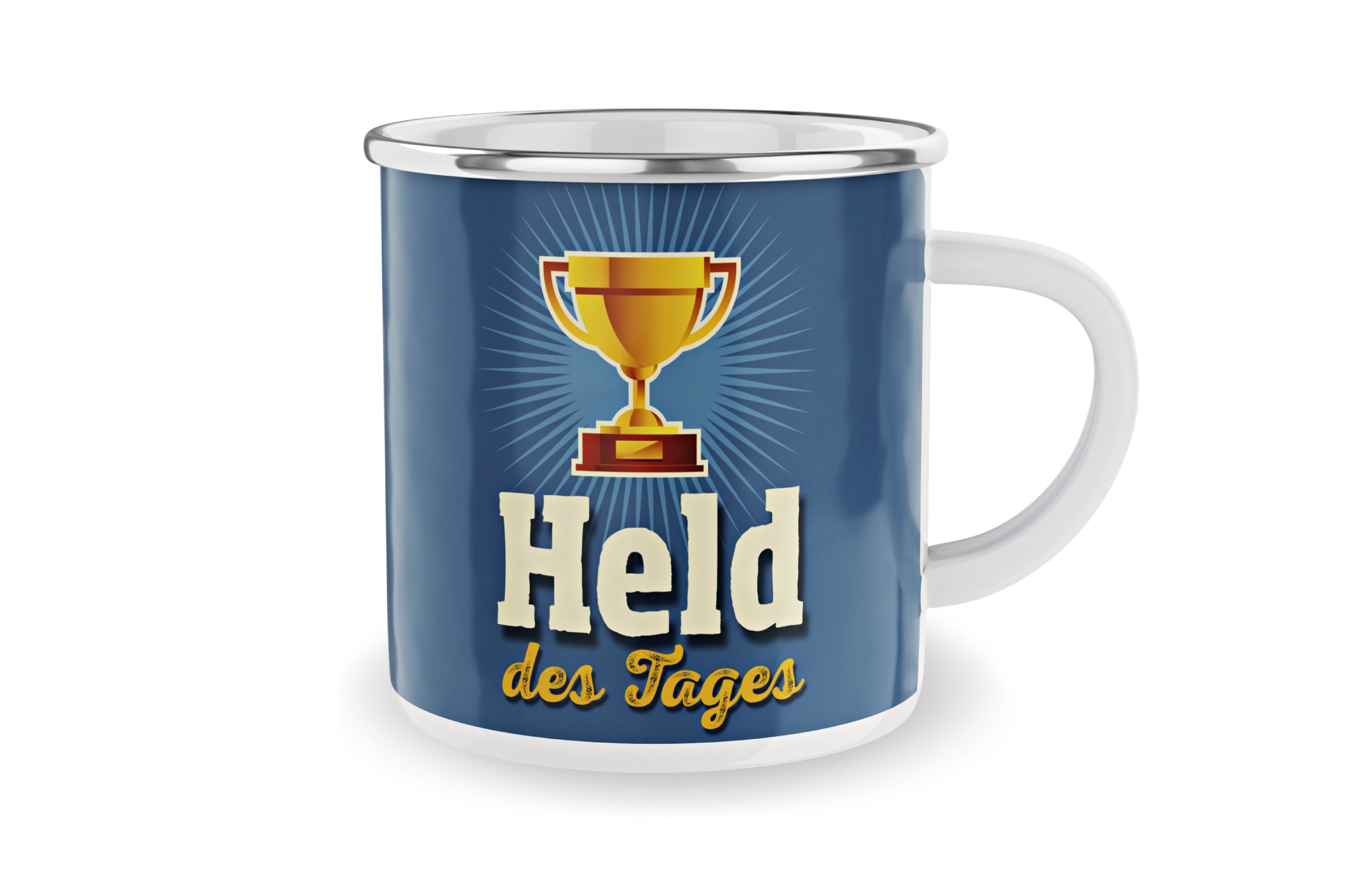 Emaille-Becher Outdoorbecher "Held des Tages" 