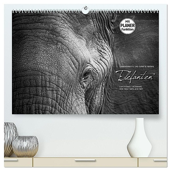 Emotionale Momente: Elefanten in black and white (hochwertiger Premium Wandkalender 2024 DIN A2 quer), Kunstdruck in Hochglanz, Ingo Gerlach GDT