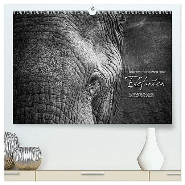 Emotionale Momente: Elefanten in black & white (hochwertiger Premium Wandkalender 2024 DIN A2 quer), Kunstdruck in Hochglanz, Ingo Gerlach GDT
