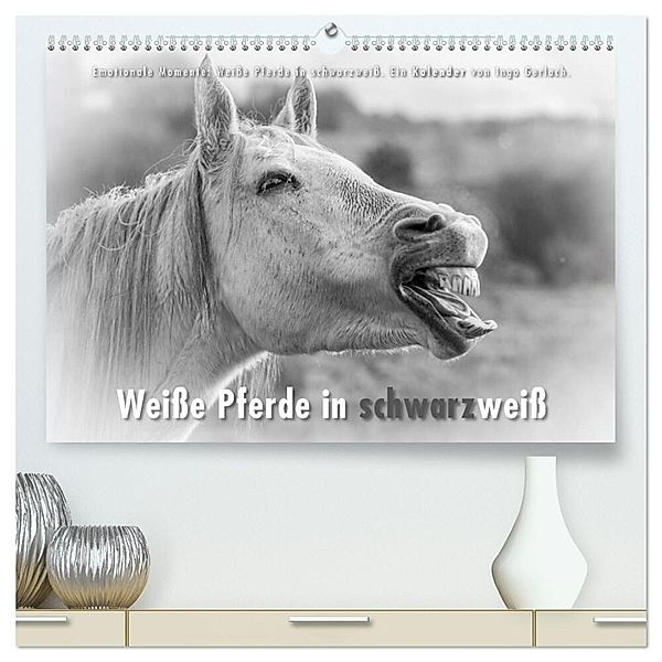 Emotionale Momente: Weiße Pferde in schwarzweiß. (hochwertiger Premium Wandkalender 2024 DIN A2 quer), Kunstdruck in Hochglanz, Ingo Gerlach