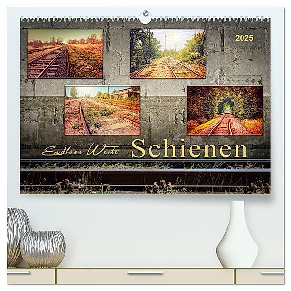 Endlose Weite - Schienen (hochwertiger Premium Wandkalender 2025 DIN A2 quer), Kunstdruck in Hochglanz, Calvendo, Peter Roder