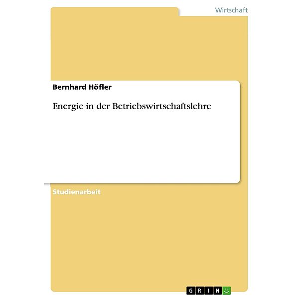 Energie in der Betriebswirtschaftslehre, Bernhard Höfler