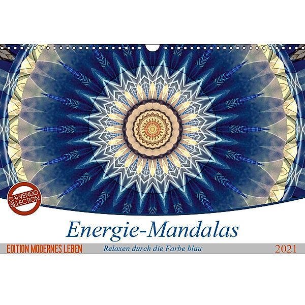 Energie-Mandalas in blau (Wandkalender 2021 DIN A3 quer), Christine Bässler