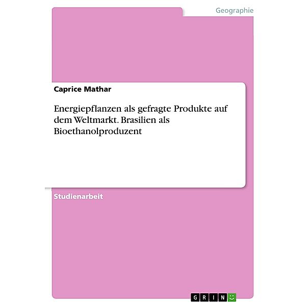 Energiepflanzen als gefragte Produkte auf dem Weltmarkt. Brasilien als Bioethanolproduzent, Caprice Mathar