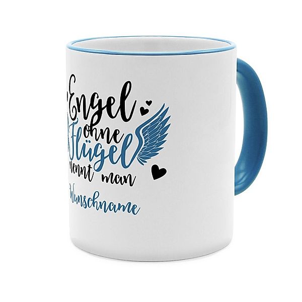 Engel - Personalisierter Kaffeebecher (Farbe: Blau)