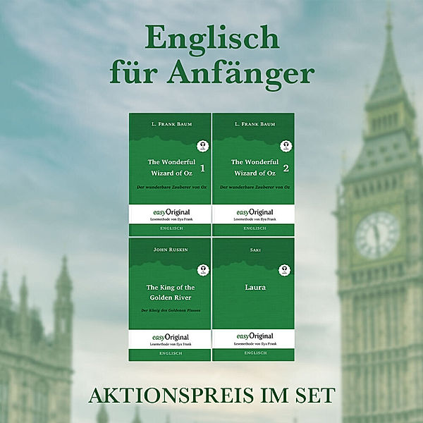 Englisch für Anfänger (Bücher + 4 MP3 Audio-CDs) - Lesemethode von Ilya Frank, m. 4 Audio-CD, m. 4 Audio, m. 4 Audio, 4 Teile, L. Frank Baum, John Ruskin, Hector Hugh Munro (Saki)