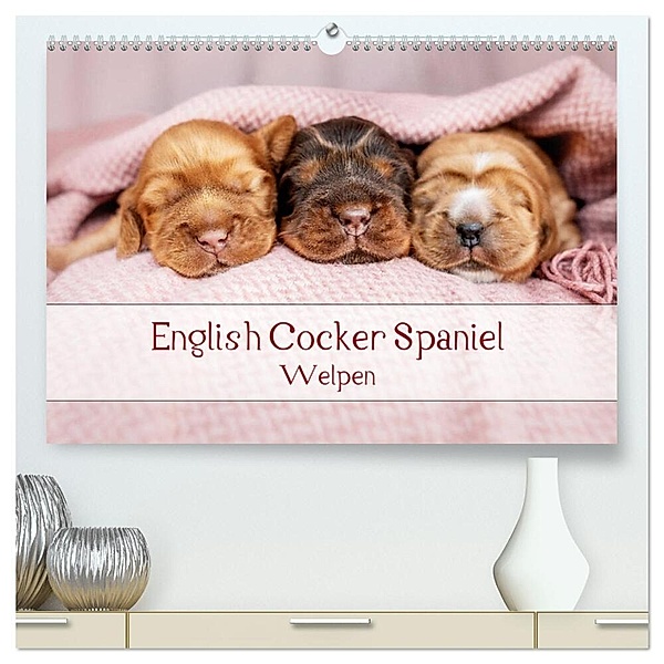 English Cocker Spaniel Welpen (hochwertiger Premium Wandkalender 2024 DIN A2 quer), Kunstdruck in Hochglanz, Sabrina Wobith Photography - FotosVonMaja