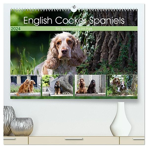 English Cocker Spaniels - Ein Spaziergang im Park (hochwertiger Premium Wandkalender 2024 DIN A2 quer), Kunstdruck in Hochglanz, Fotodesign Verena Scholze