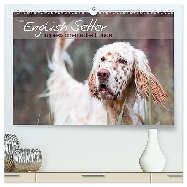 English Setter - Impressionen edler Hunde (hochwertiger Premium Wandkalender 2024 DIN A2 quer), Kunstdruck in Hochglanz, VISOVIO