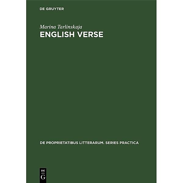 English Verse / De Proprietatibus Litterarum. Series Practica Bd.117, Marina Tarlinskaja