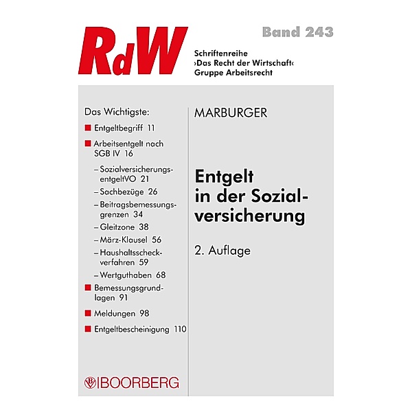 Entgelt in der Sozialversicherung / Recht der Wirtschaft Bd.243, Horst Marburger