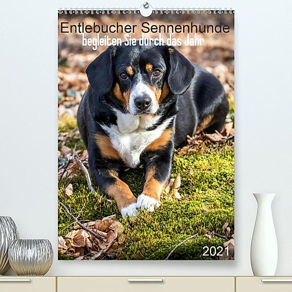 Entlebucher Sennenhunde begleiten Sie durch das Jahr (Premium, hochwertiger DIN A2 Wandkalender 2021, Kunstdruck in Hoch, Schnellewelten