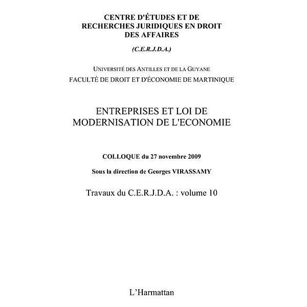 Entreprises et loi de modernisation de l'economie - travaux / Hors-collection, Georges Virassamy