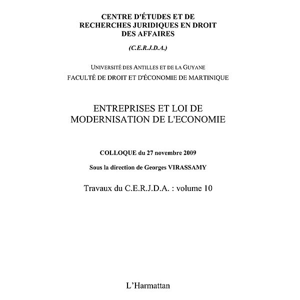 Entreprises et loi de modernisation de l'economie - travaux / Hors-collection, Georges Virassamy