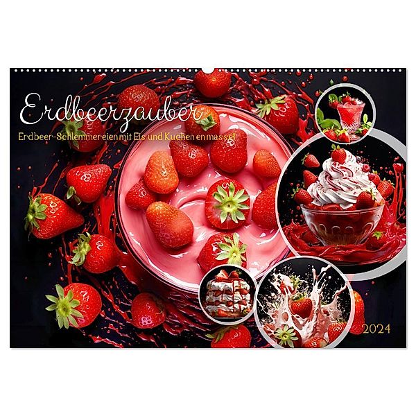 Erdbeerzauber - Erdbeer-Schlemmereien mit Eis und Kuchen en masse! (Wandkalender 2024 DIN A2 quer), CALVENDO Monatskalender, Anja Frost