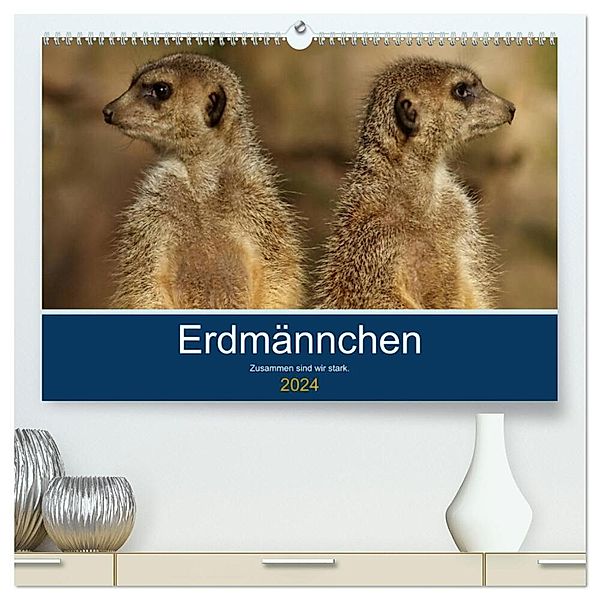 Erdmännchen - Zusammen sind wir stark (hochwertiger Premium Wandkalender 2024 DIN A2 quer), Kunstdruck in Hochglanz, Peter Hebgen