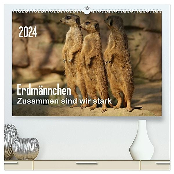 Erdmännchen - Zusammen sind wir stark (hochwertiger Premium Wandkalender 2024 DIN A2 quer), Kunstdruck in Hochglanz, Peter Hebgen
