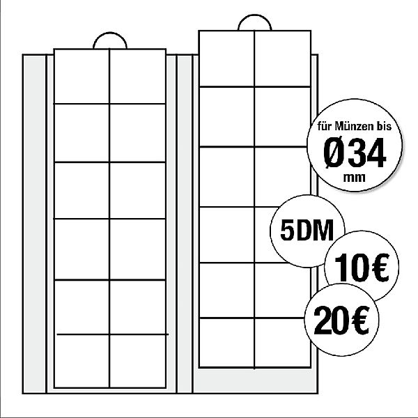 Ergänzungsblätter für alle Premium-Münzalben für Münzen bis Durchmesser 34 mm, 2er Pack