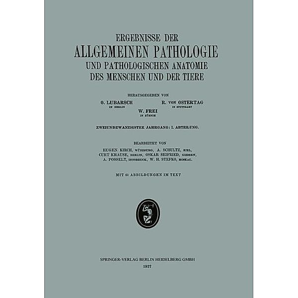 Ergebnisse der Allgemeinen Pathologie und Pathologischen Anatomie des Menschen und der Tiere, Eugen Kirch, A. Schultz, Curt Krause, Oskar Seifried, Adolf Posselt, W. H. Stefko