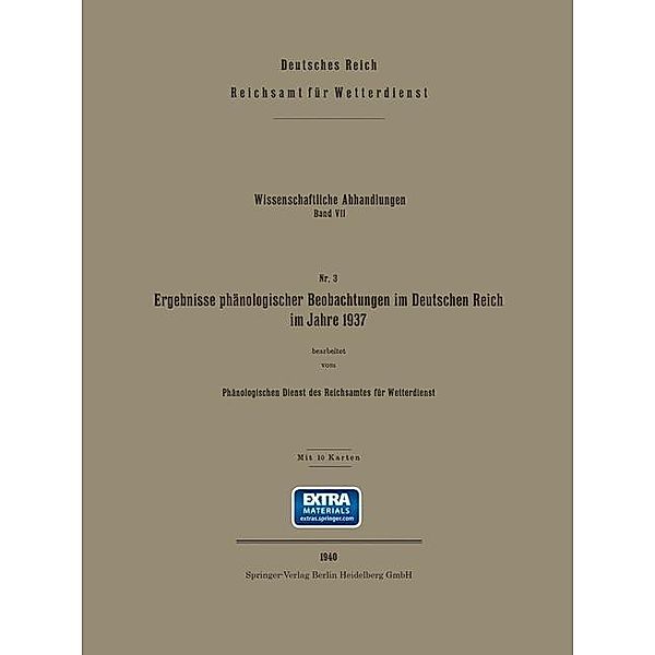 Ergebnisse phänologischer Beobachtungen im Deutschen Reich im Jahre 1937, Phänologischen Dienst des Reichsamtes für Wetterdienst