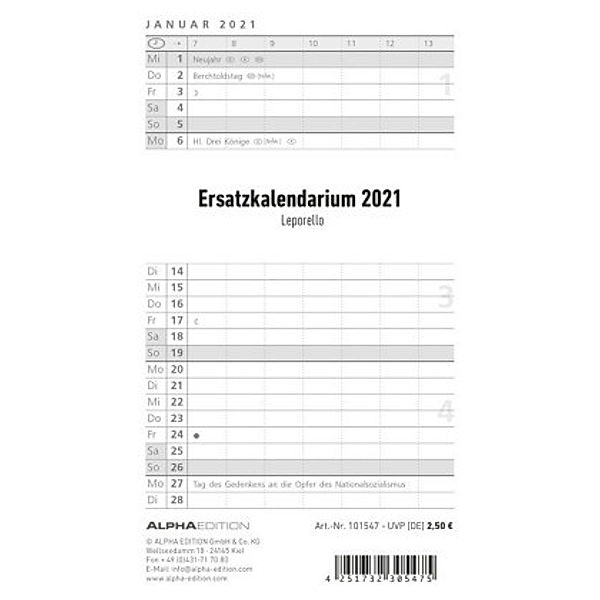Ersatzkalendarium für Taschenplaner Leporello PVC 2021