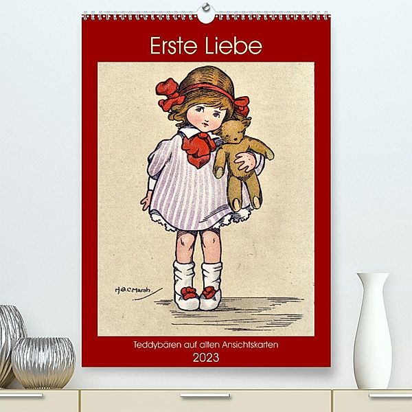 Erste Liebe - Teddybären auf alten Ansichtskarten (Premium, hochwertiger DIN A2 Wandkalender 2023, Kunstdruck in Hochgla, Henning von Löwis of Menar, Henning von Löwis of Menar