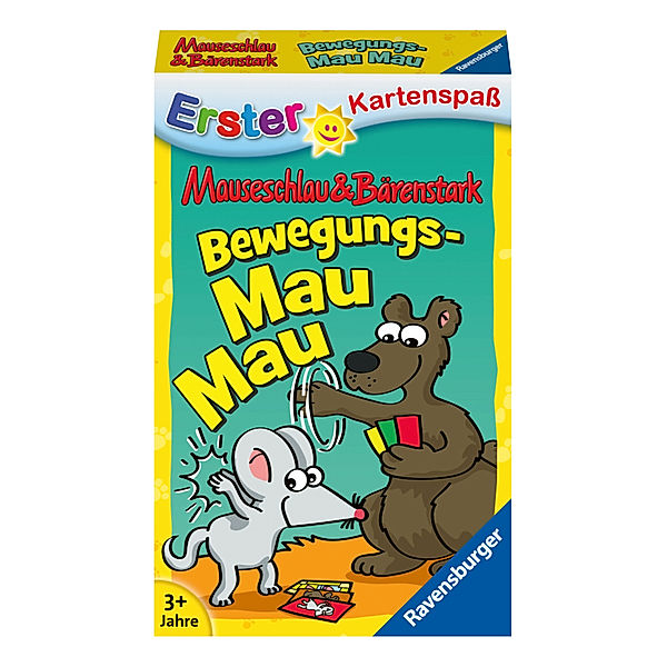 Ravensburger Verlag Erster Kartenspaß - Ravensburger 20347 - Bewegungs Mau Mau, Mauseschlau & Bärenstark für Kinder, Kinderspiel für 2-4 Spieler, Kartenspiel ab 3 Jahren