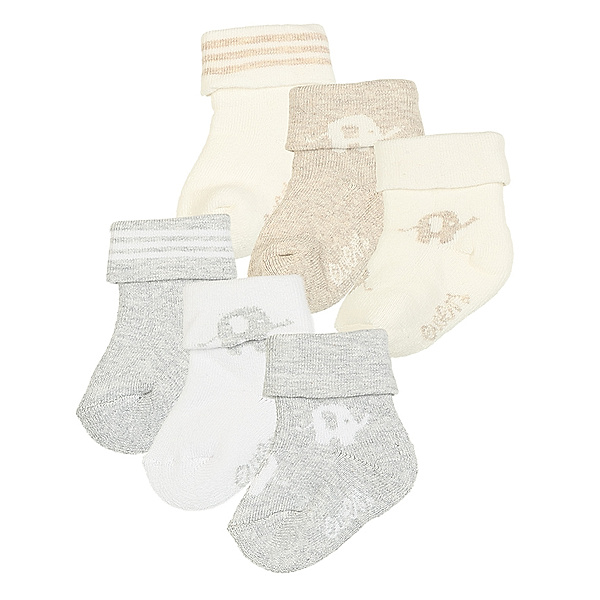 ewers Erstlings-Socken GOTS ELEFANT 6er-Pack in grau/creme
