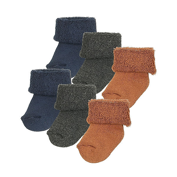 ewers Erstlings-Socken UNI mit Frottee 6er-Pack in toffee/navy/grau
