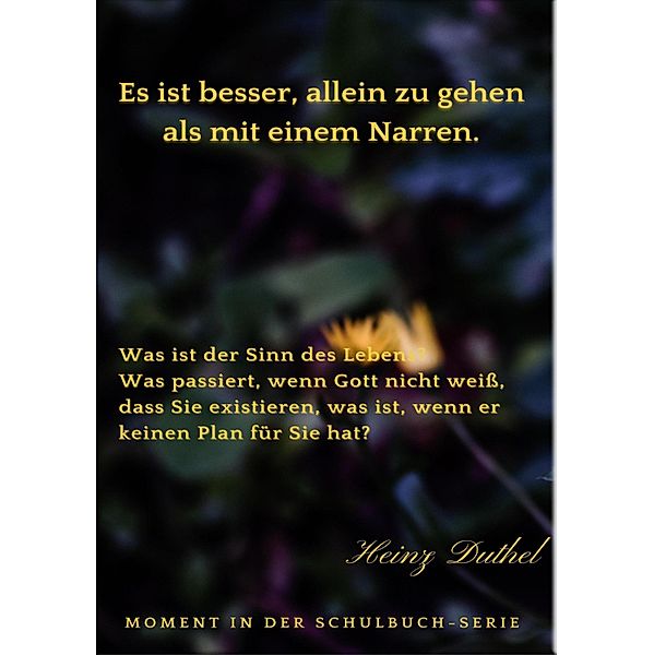 Es ist besser, allein zu gehen als mit einem Narren. Was ist der Sinn des Lebens?, Heinz Duthel