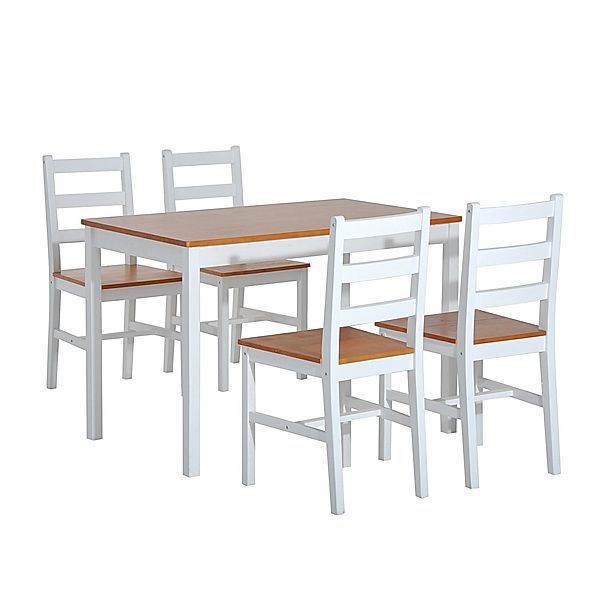 Esstischgruppe mit 4 Stühlen (Farbe: weiß/honigfarbe)