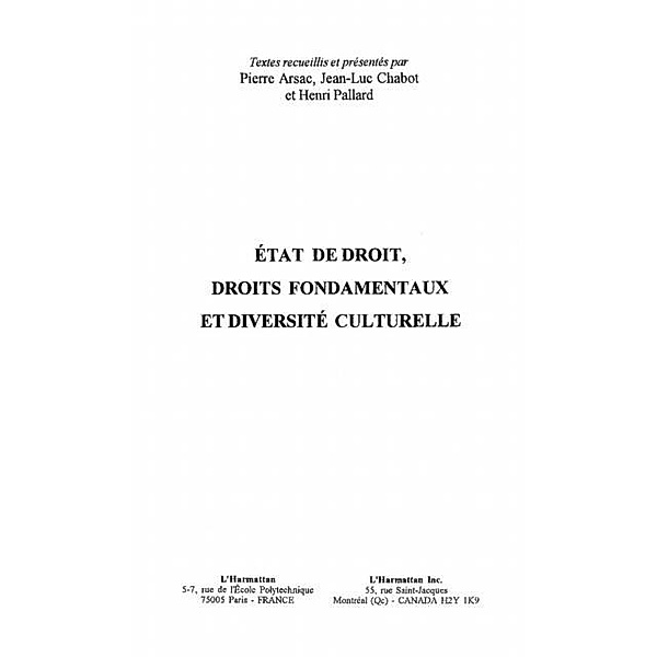 ETAT DE DROIT, DROITS FONDAMENTAUX ET DIVERSITE CULTURELLE / Hors-collection, Jean-Luc Chabot