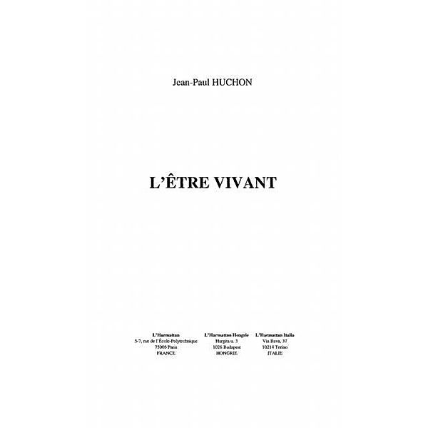 Etre  vivant / Hors-collection, Huchon Jean-Paul