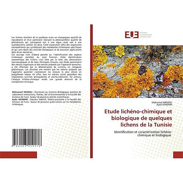 Etude lichéno-chimique et biologique de quelques lichens de la Tunisie, Mohamed MENDILI, Ayda Khadhri