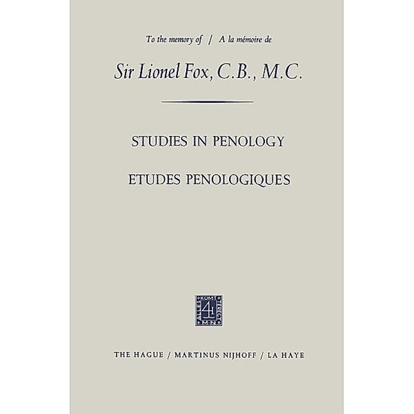 Etudes Penologiques Studies in Penology dedicated to the memory of Sir Lionel Fox, C.B., M.C. / Etudes Penologiques dédiées à la mémoire de Sir Lionel Fox, C.B., M.C., Manuel Lopez-Rey