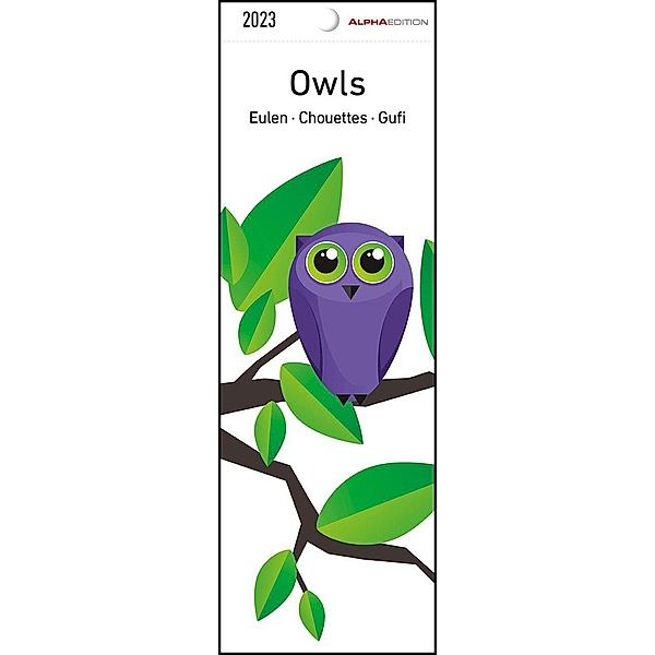 Eulen 2023 - Lesezeichenkalender 5,5x16,5 cm - Owls - Tierkalender - Lesehilfe - Alpha Edition