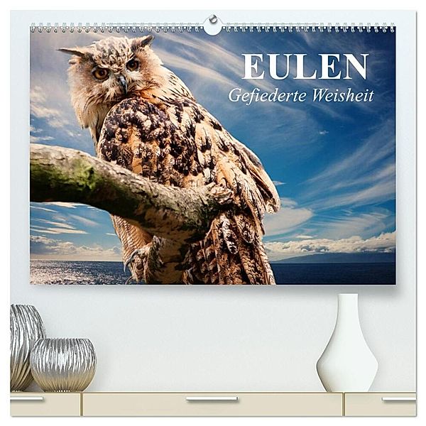 Eulen. Gefiederte Weisheit (hochwertiger Premium Wandkalender 2024 DIN A2 quer), Kunstdruck in Hochglanz, Elisabeth Stanzer