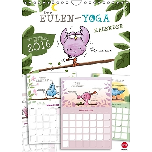 Eulen-Yoga-Kalender Planer (Wandkalender 2016 DIN A4 hoch), Studio B