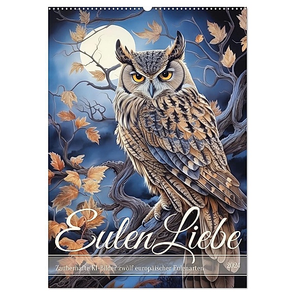 Eulenliebe (Wandkalender 2024 DIN A2 hoch), CALVENDO Monatskalender, Calvendo, Sabine Löwer