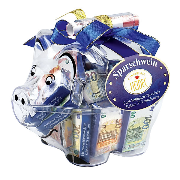 Euro Sparschwein mit Edel-Schokolade von Confiserie Heidel