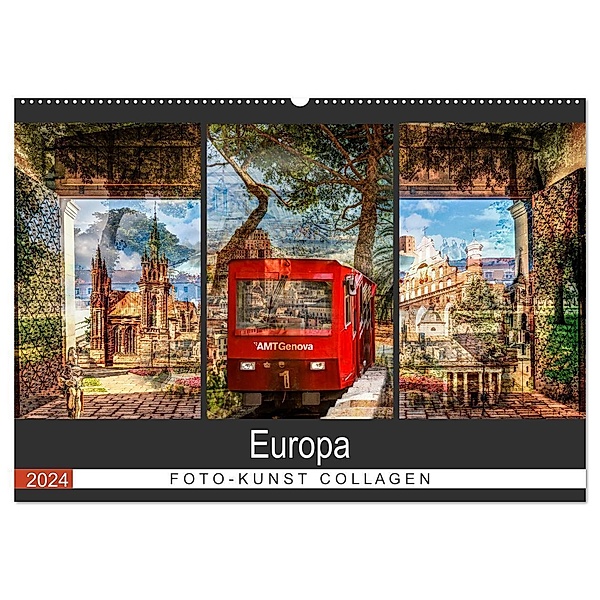 Europa Foto-Kunst Collagen (Wandkalender 2024 DIN A2 quer), CALVENDO Monatskalender, Carmen Steiner & Matthias Konrad