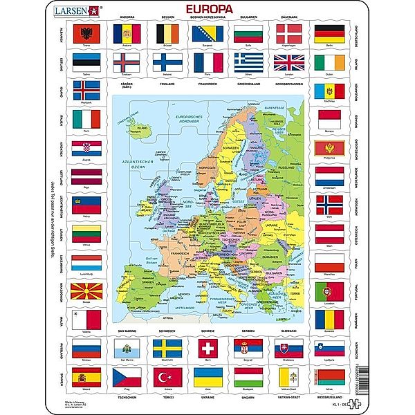 Larsen, Raute Media Europa Länder + Flaggen (Kinderpuzzle)